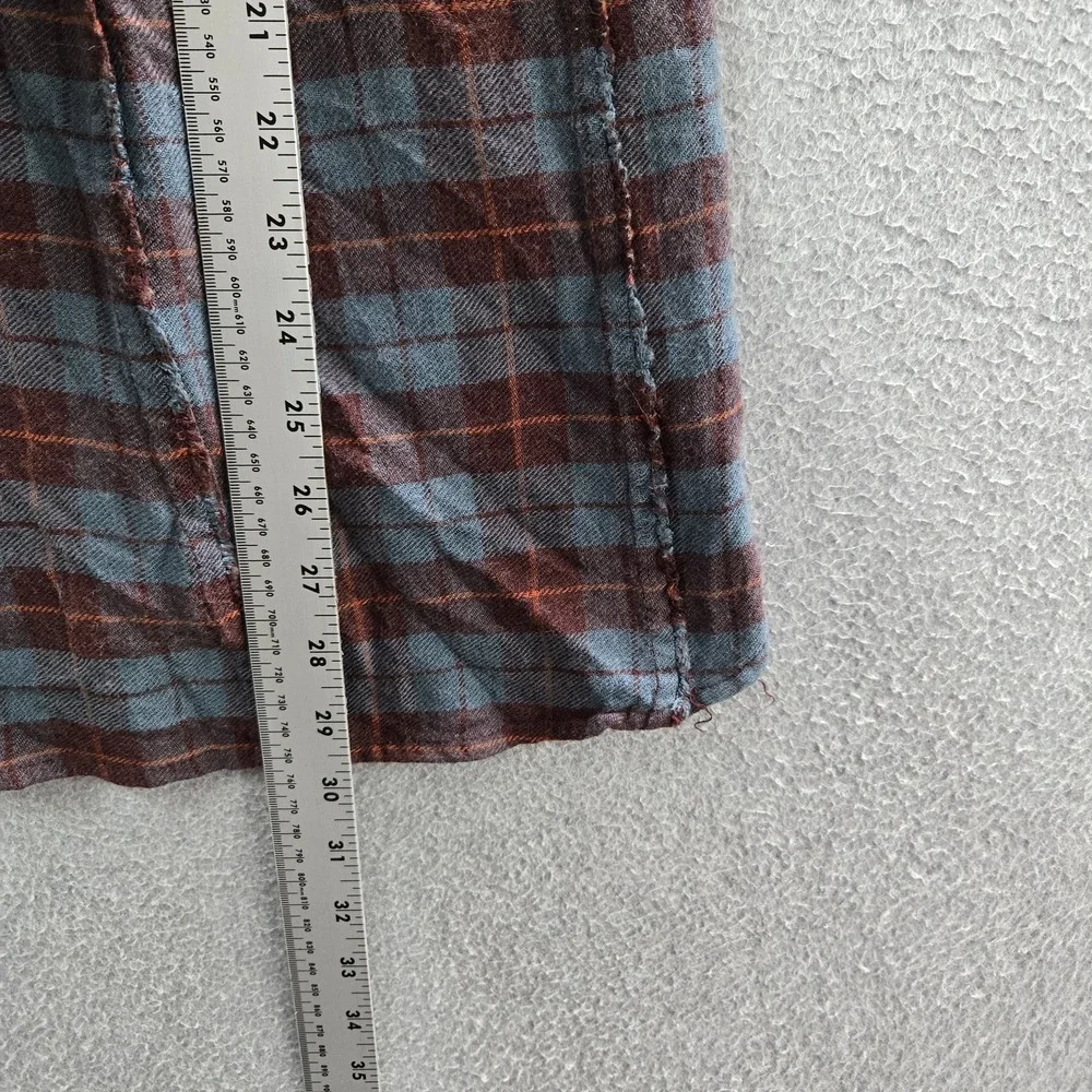 Free People Women Button‎ Up M Blue Wool Blend Plaid Flannel All About The Feel